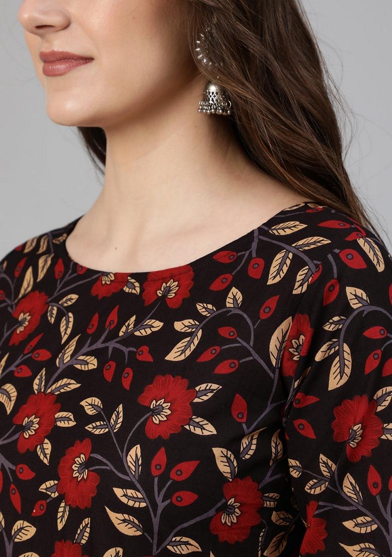 Black Printed Pure Cotton Salwar Kameez With Dupatta