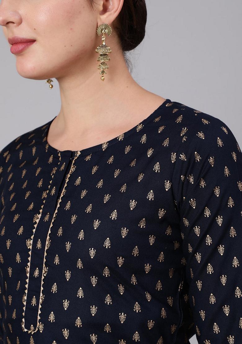 Navy Blue Printed Rayon Palazzo Set With Dupatta