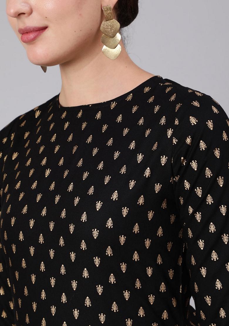 Black Printed Rayon Palazzo Set With Dupatta