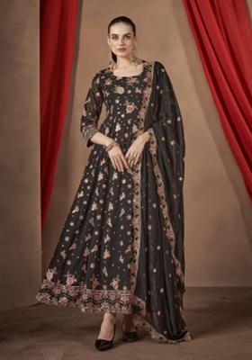 Black Embroidererd Georgette Anarkali Set With Dupatta
