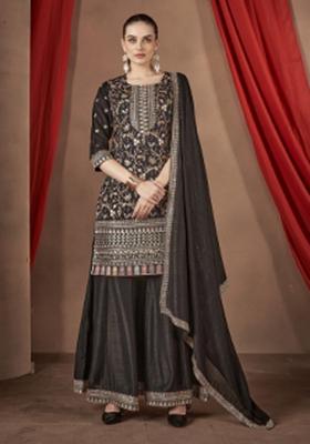 Black Embroidererd Silk Palazzo Set With Dupatta