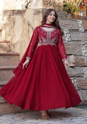 Maroon Embroidererd Georgette Anarkali Set With Dupatta
