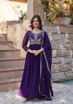 Purple Embroidererd Georgette Anarkali Set With Dupatta