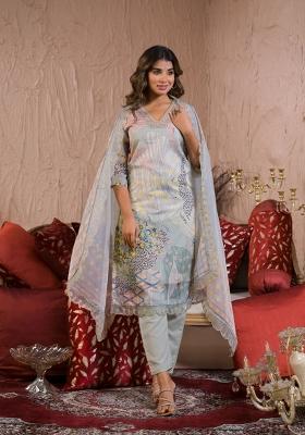 Grey Embroidererd Organza Salwar Kameez With Dupatta