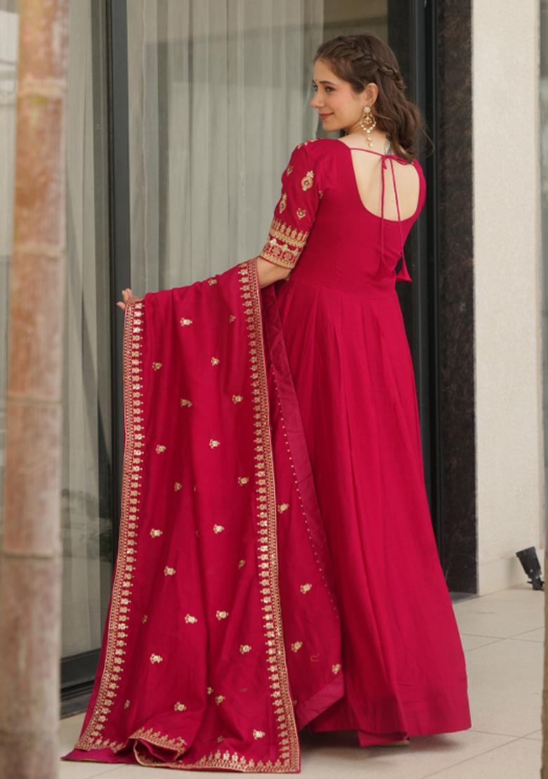 Brown Embroidererd Chanderi Silk Salwar Kameez With Dupatta