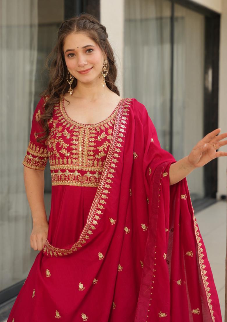 Brown Embroidererd Chanderi Silk Salwar Kameez With Dupatta