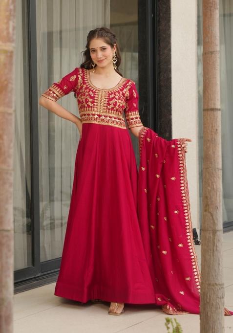 Brown Embroidererd Chanderi Silk Salwar Kameez With Dupatta