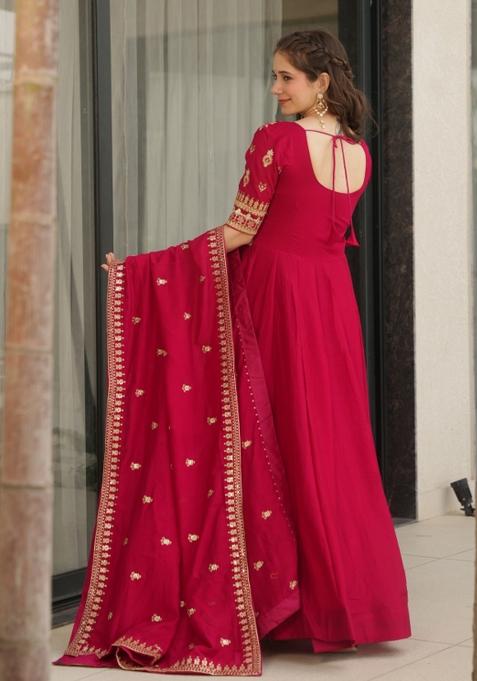 Brown Embroidererd Chanderi Silk Salwar Kameez With Dupatta