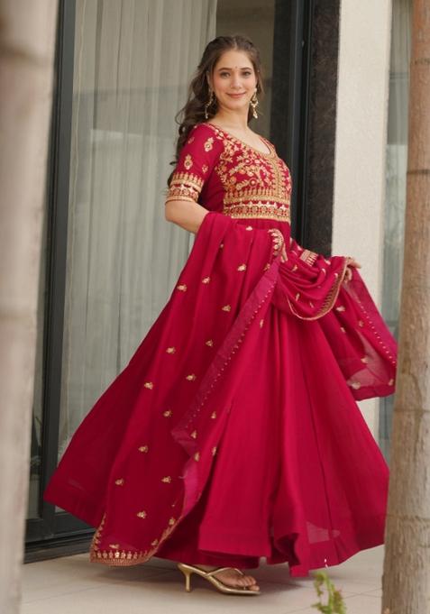 Brown Embroidererd Chanderi Silk Salwar Kameez With Dupatta