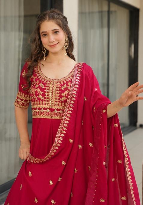 Brown Embroidererd Chanderi Silk Salwar Kameez With Dupatta