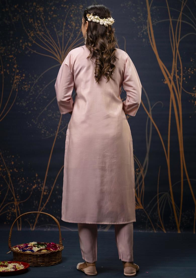 Baby Pink Wevon Designer Shimmar Silk Salwar Kameez With Dupatta