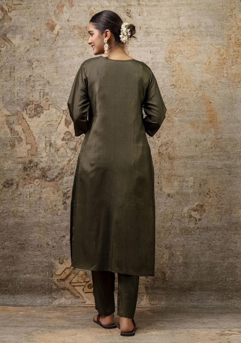 Green Wevon Designer Shimmar Silk Salwar Kameez With Dupatta