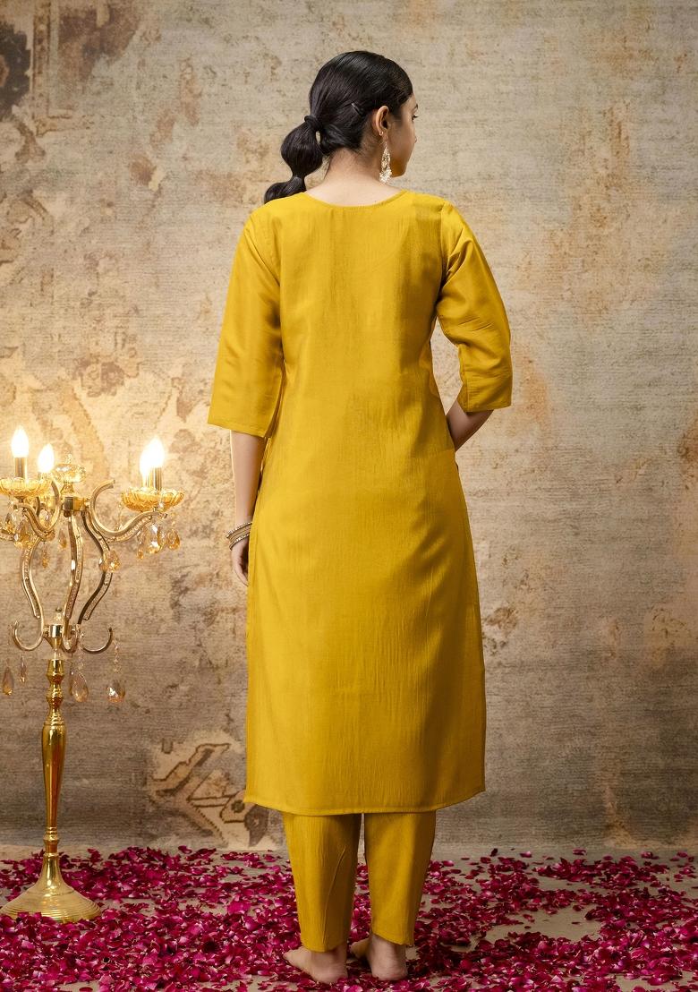 Mustard Yellow Wevon Designer Shimmar Silk Salwar Kameez With Dupatta