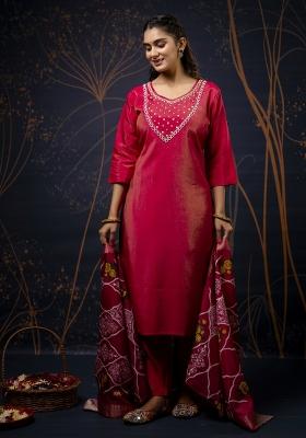 Pink Wevon Designer Shimmar Silk Salwar Kameez With Dupatta
