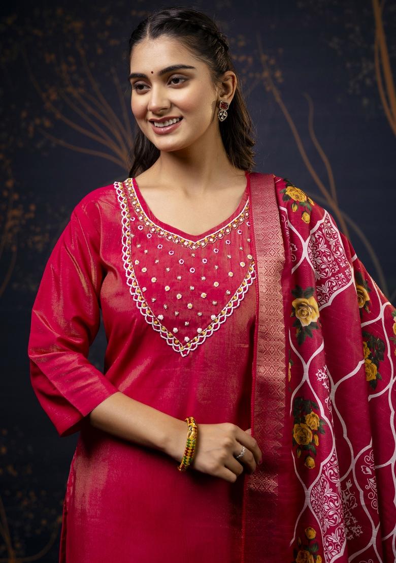 Pink Wevon Designer Shimmar Silk Salwar Kameez With Dupatta