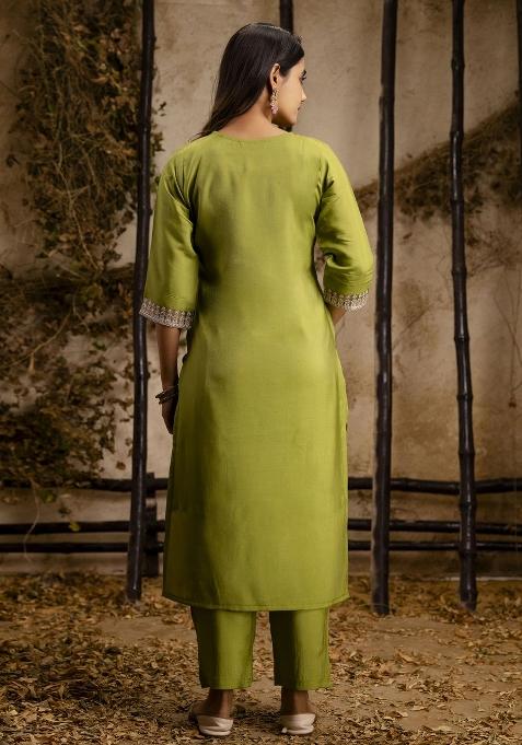 Pista Green Embroidererd Silk Blend Salwar Kameez With Dupatta
