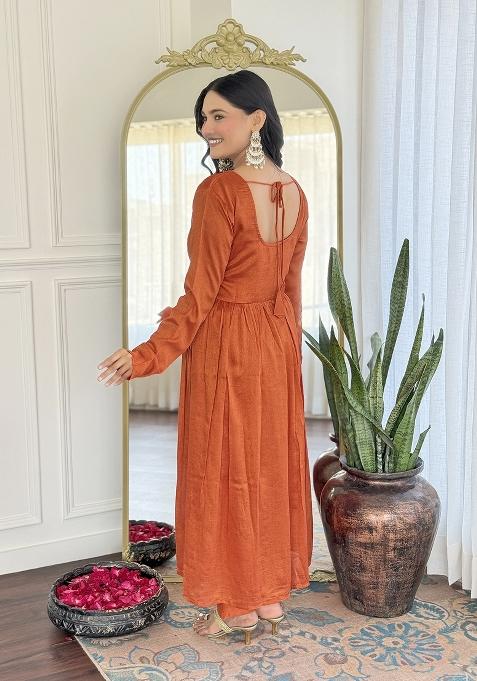 Orange Solid Vichitra Silk Salwar Kameez With Dupatta