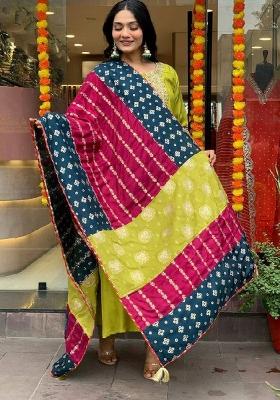 Lemon Yellow Embroidererd Viscose Chanderi Salwar Kameez With Dupatta