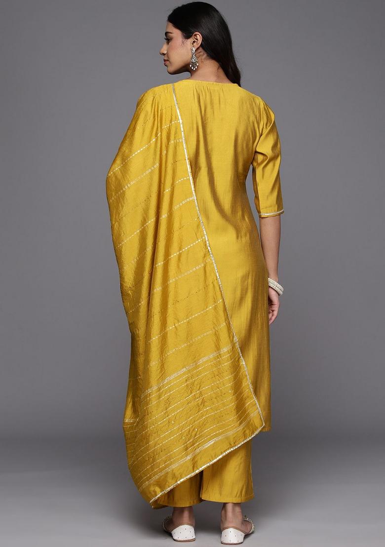 Mustard Yellow Embroidererd Viscose Blend Salwar Kameez With Dupatta
