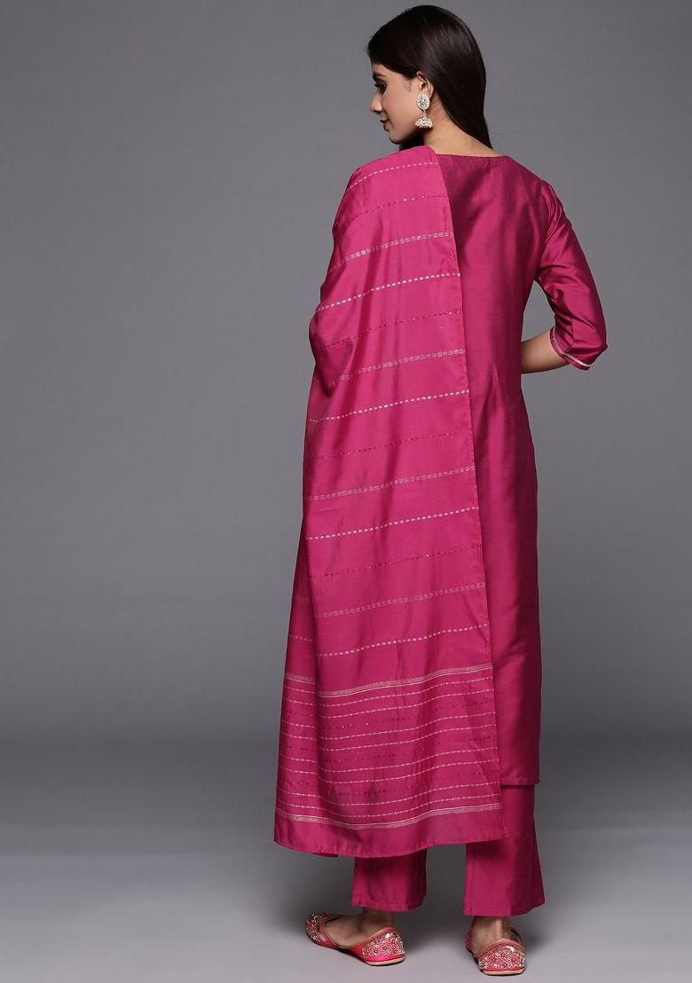 Pink Embroidererd Viscose Blend Salwar Kameez With Dupatta