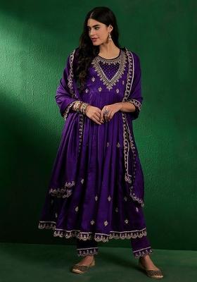 Purple Embroidererd Vichitra Silk Salwar Kameez With Dupatta
