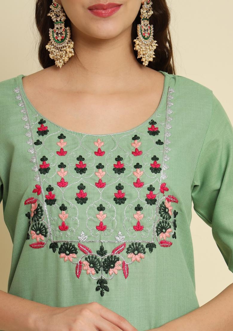 Pista Green Embroidered Silk Salwar Kameez With Dupatta