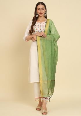 White Embroidered Silk Salwar Kameez With Dupatta