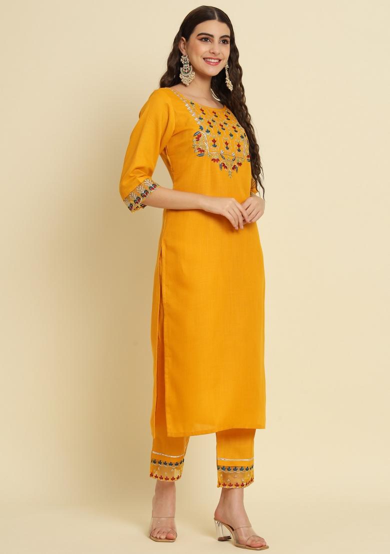 Yellow Embroidered Silk Salwar Kameez With Dupatta