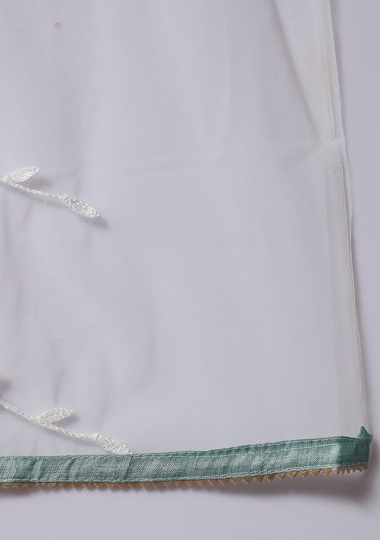 Green Embroidered Silk Blend Salwar Kameez With Dupatta