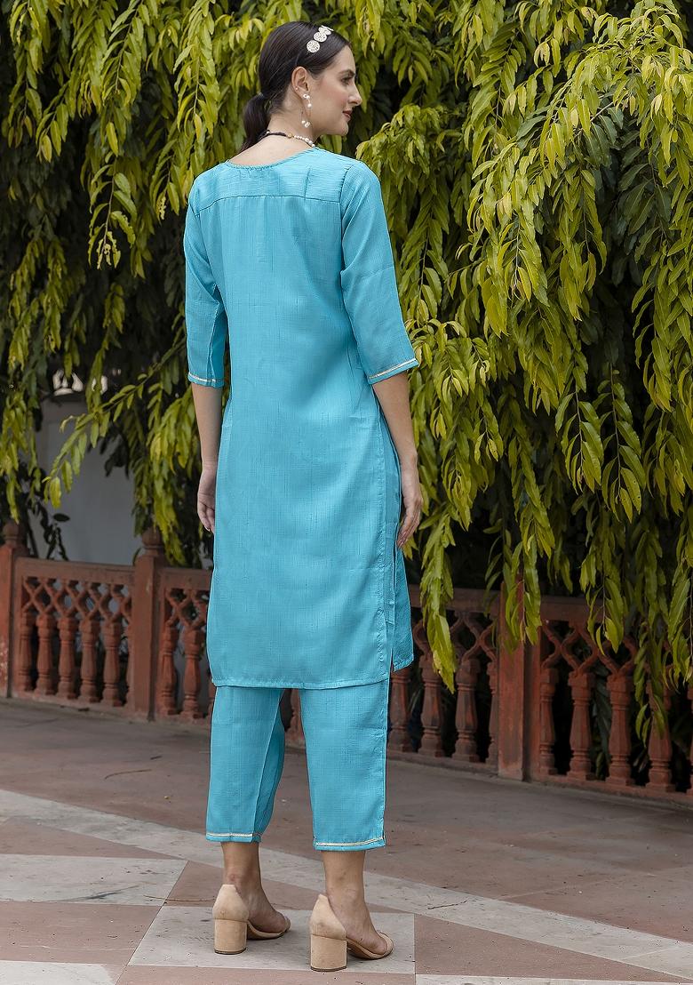 Firoji Embroidered Silk Blend Salwar Kameez With Dupatta