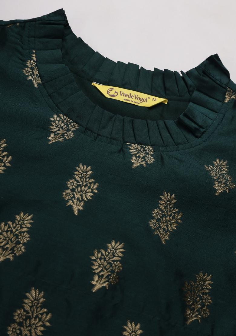 Green Woven Cotton Blend Salwar Kameez With Dupatta