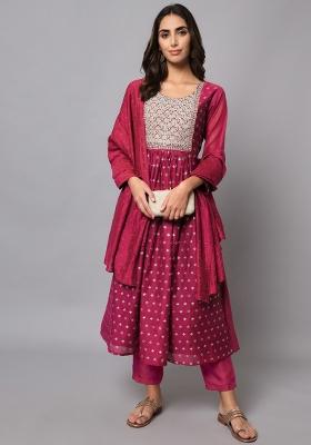 Purple Embroidered Chanderi Salwar Kameez With Dupatta