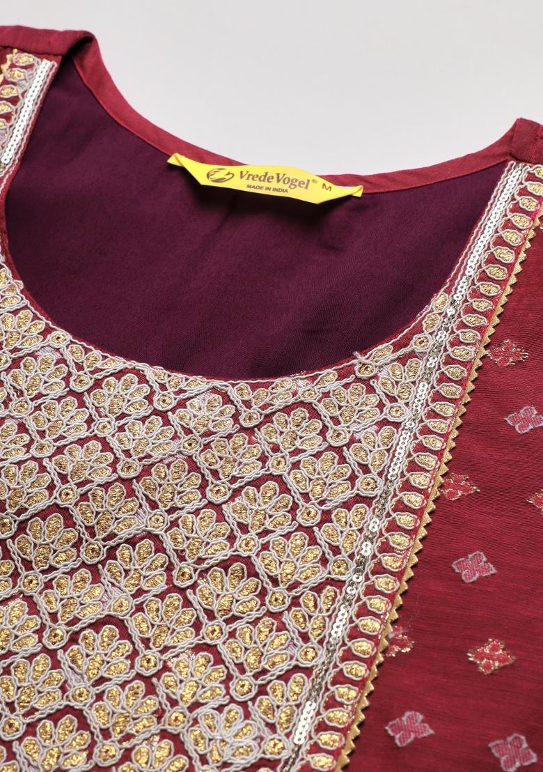 Purple Embroidered Chanderi Salwar Kameez With Dupatta