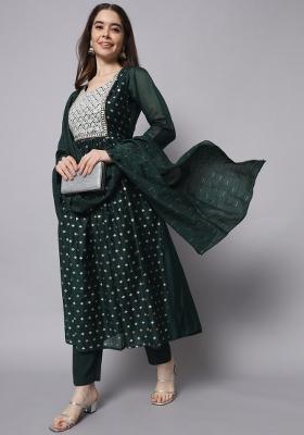 Green Embroidered Chanderi Salwar Kameez With Dupatta
