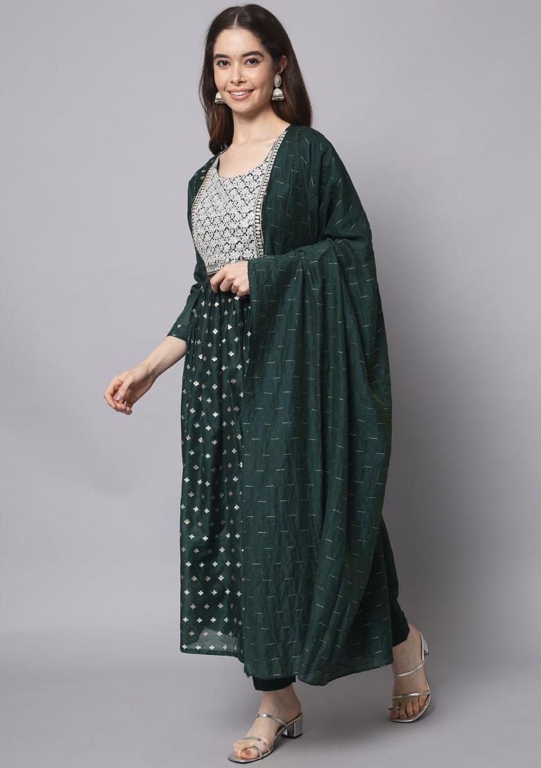 Green Embroidered Chanderi Salwar Kameez With Dupatta