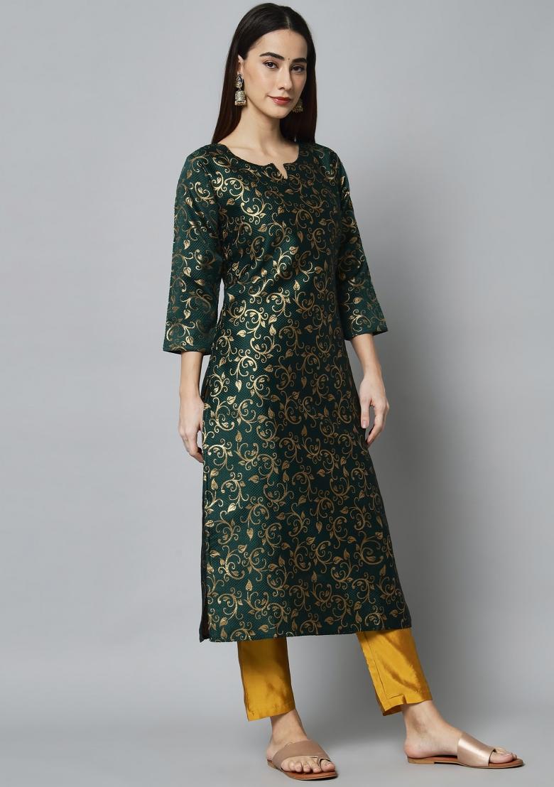 Green Woven Cotton Blend Salwar Kameez With Dupatta