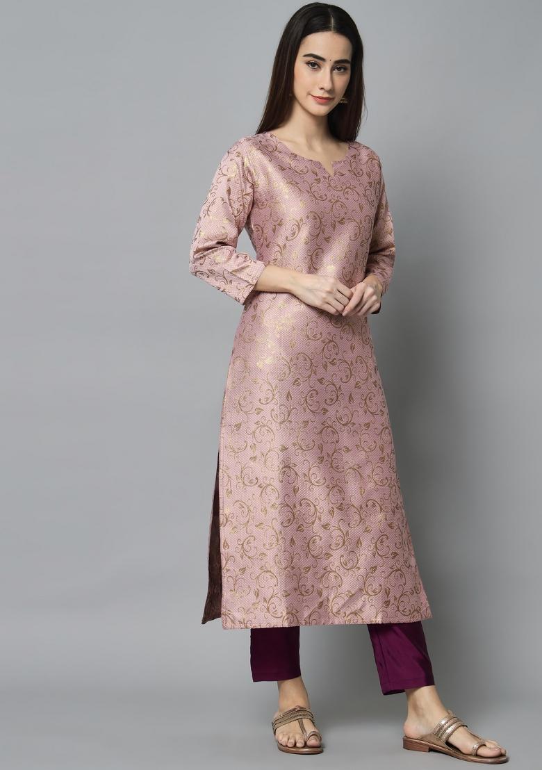 Pink Woven Cotton Blend Salwar Kameez With Dupatta