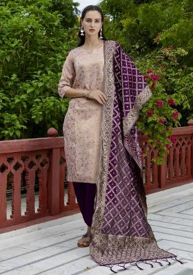 Pink Woven Cotton Blend Salwar Kameez With Dupatta
