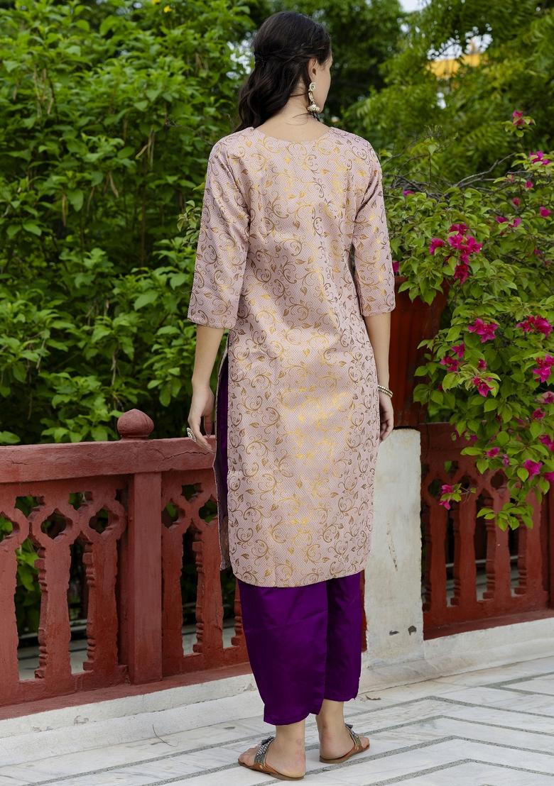 Pink Woven Cotton Blend Salwar Kameez With Dupatta