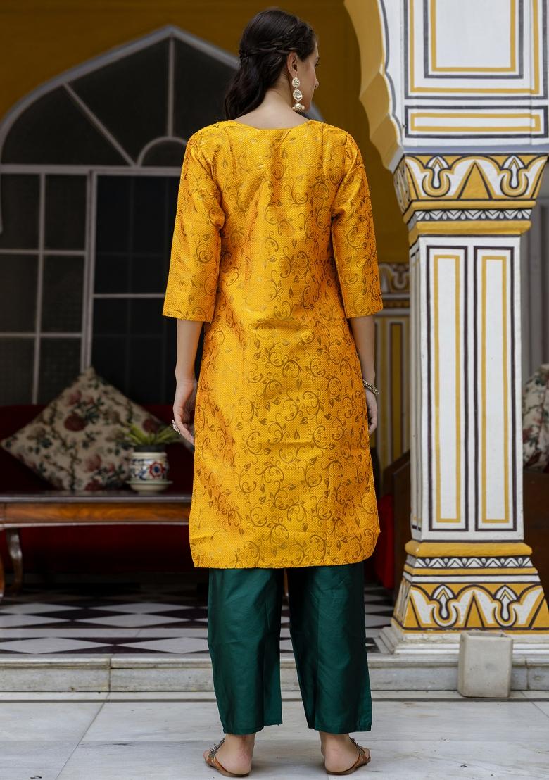 Yellow Woven Cotton Blend Salwar Kameez With Dupatta