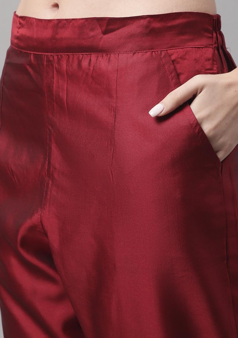 Maroon Woven Cotton Blend Salwar Kameez With Dupatta