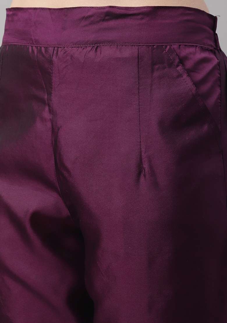 Purple Jacquard Blended Straight Kurta Set - Indya
