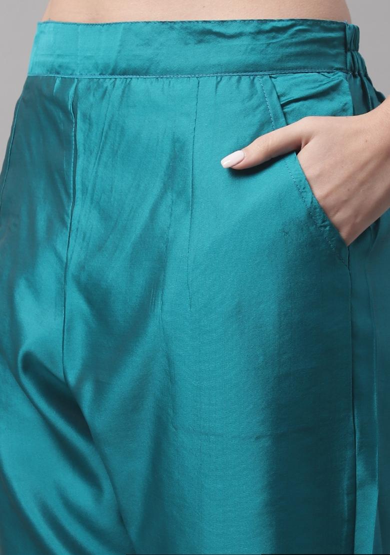 Rama Blue Woven Cotton Blend Salwar Kameez With Dupatta