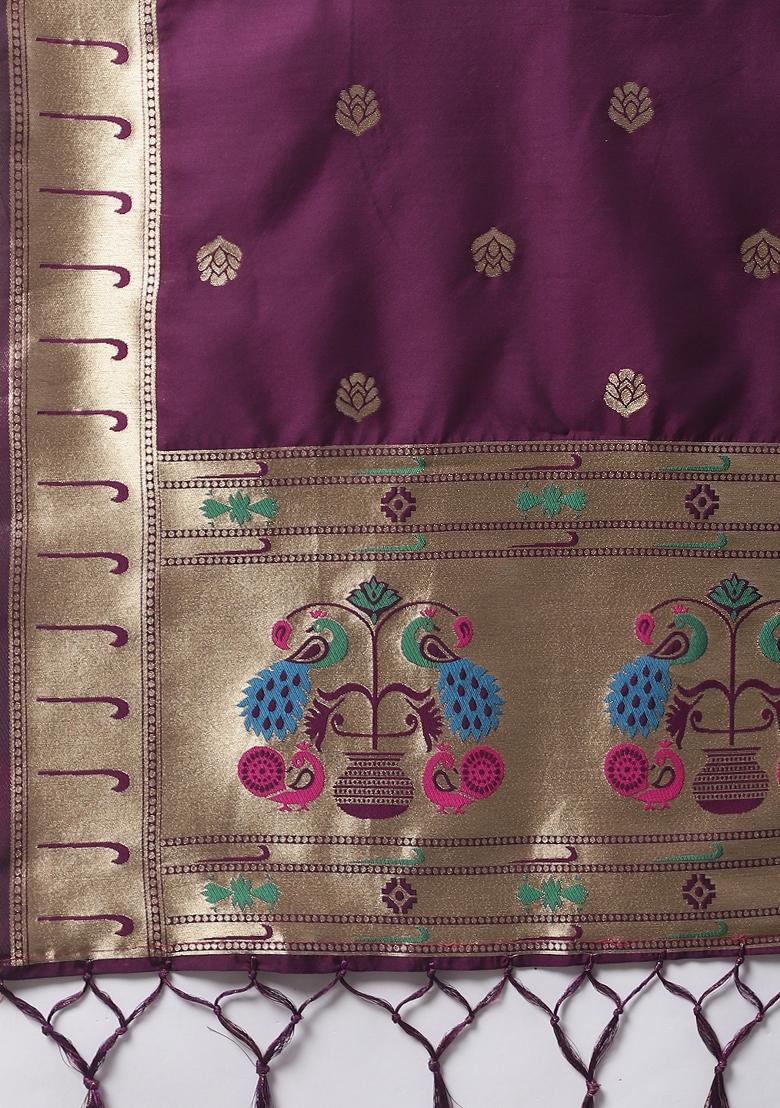 Purple Woven Cotton Blend Salwar Kameez With Dupatta