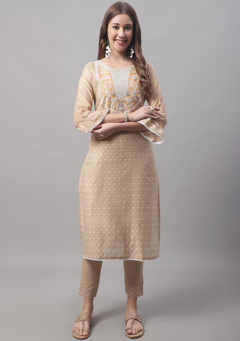 Chicku Brown Embroidered Chanderi Salwar Kameez With Dupatta