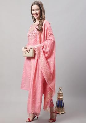 Gajri Pink Embroidered Chanderi Salwar Kameez With Dupatta