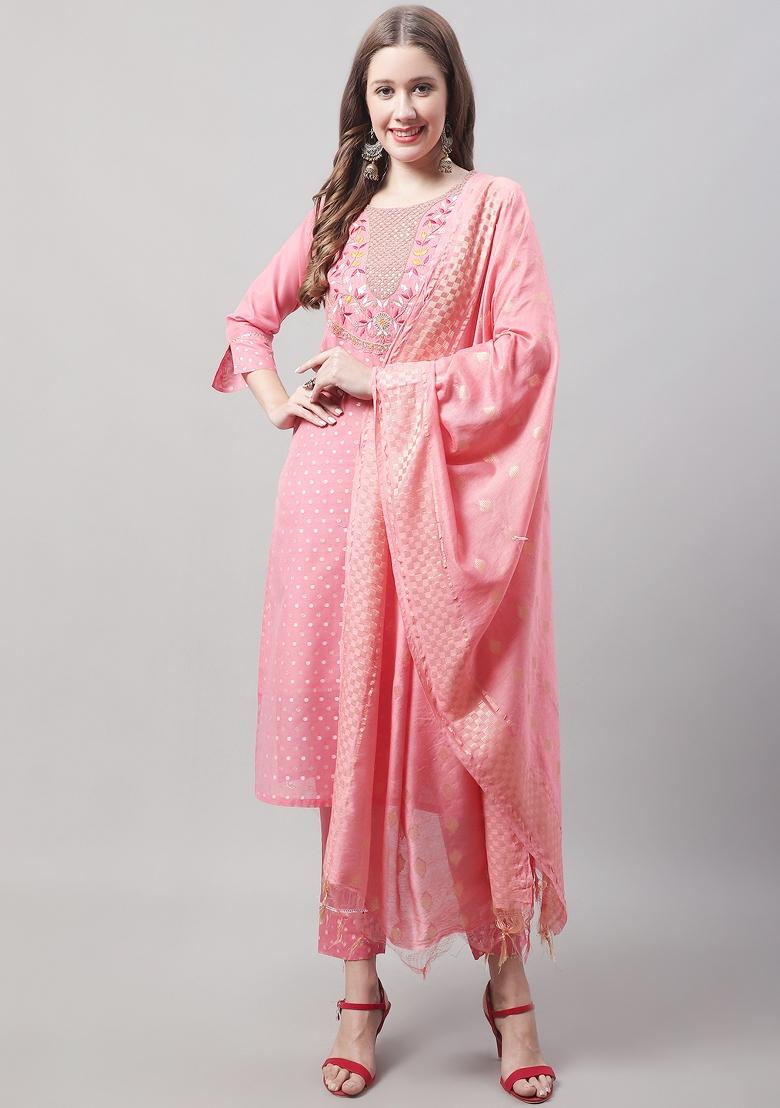Gajri Pink Embroidered Chanderi Salwar Kameez With Dupatta