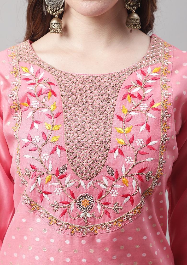 Gajri Pink Embroidered Chanderi Salwar Kameez With Dupatta