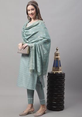 Blue Embroidered Chanderi Salwar Kameez With Dupatta