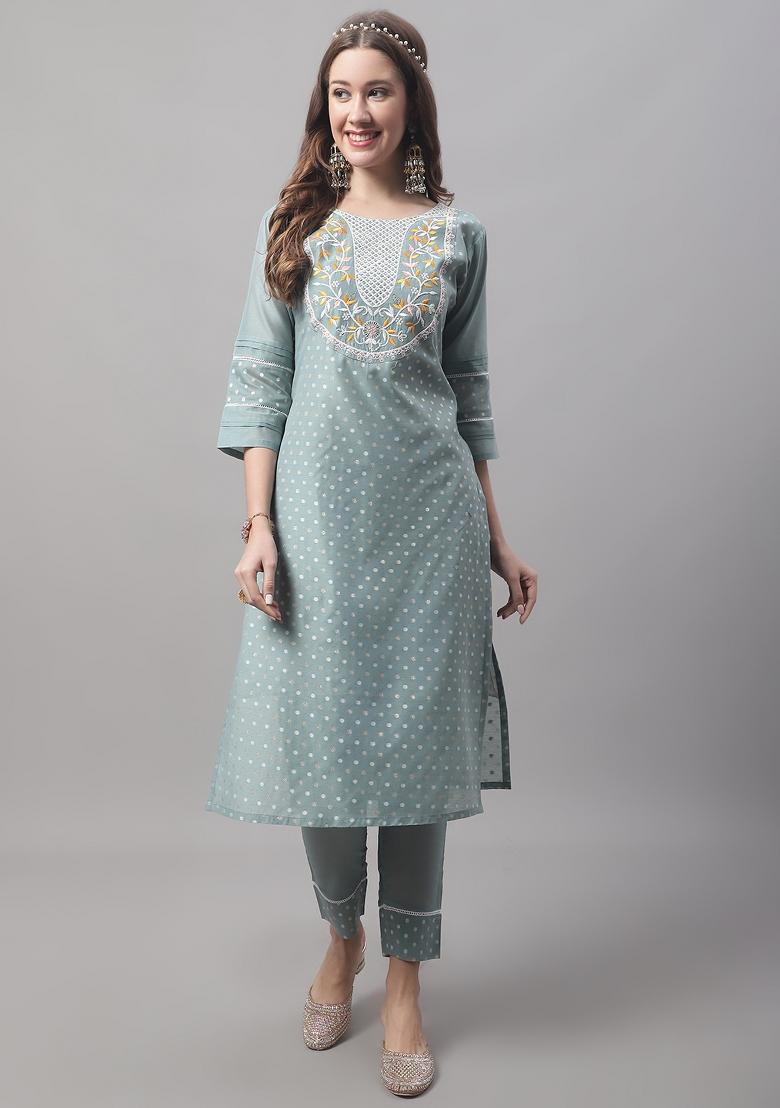 Blue Embroidered Chanderi Salwar Kameez With Dupatta